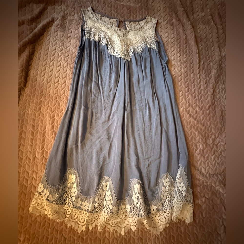 Blue dress with white lace